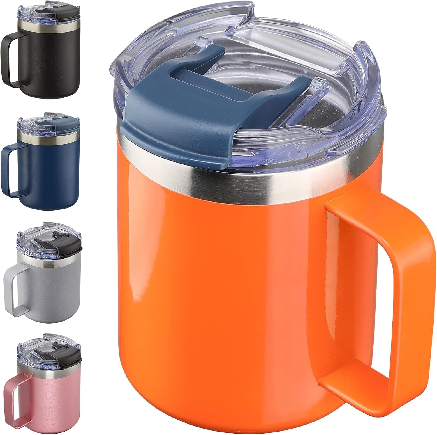 12Oz Insulated Travel Coffee Mug with Handle, Orange