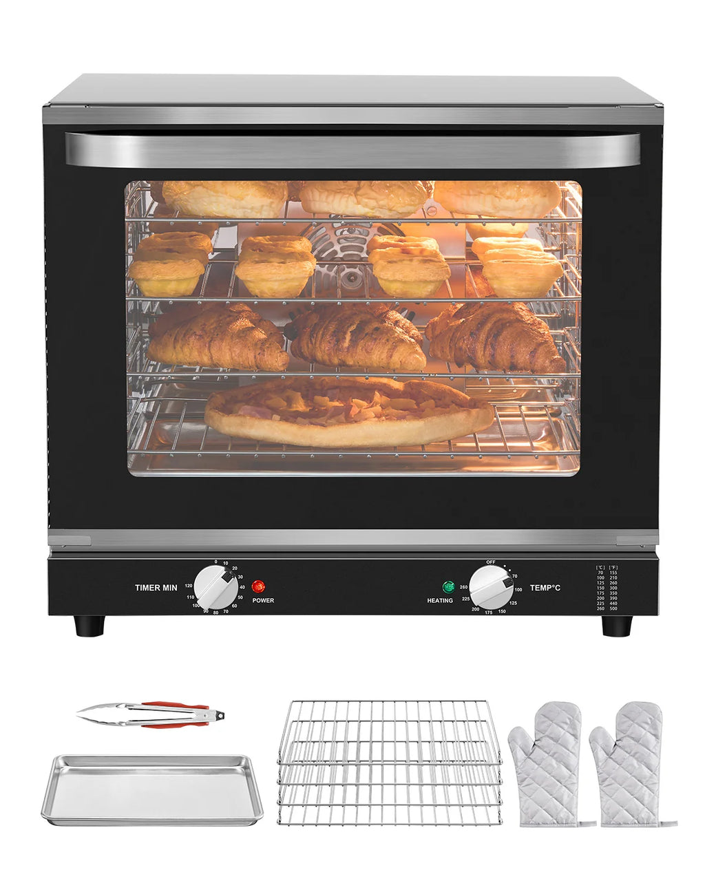 Commercial Countertop Oven, 66L 4-Tier Toaster Ovens with Tempered Glass Door, Wire Racks & Tray, 2800W Stainless Steel Baking Ovens for Restaurant Bakery (AC208~240V, 60Hz, 6-20P Plug & Output)