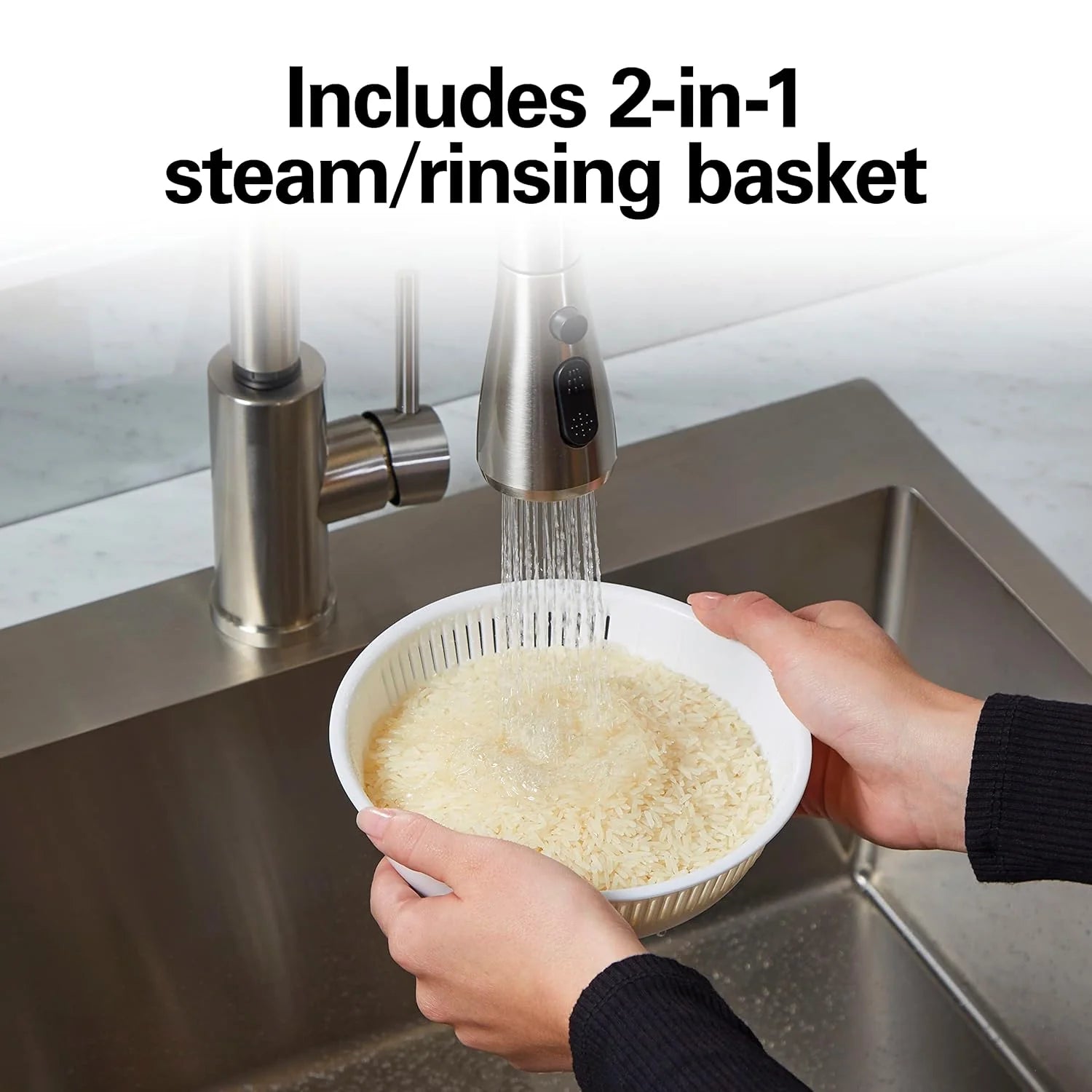Digital Programmable Rice Cooker & Food Steamer, 8 Cups Cooked (4 Uncooked), with Steam & Rinse Basket, Stainless Steel