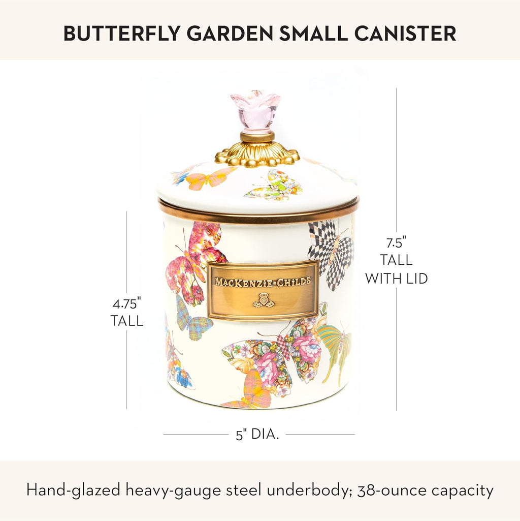 MACKENZIE-CHILDS Enamel Canister, Small, White Butterfly Garden