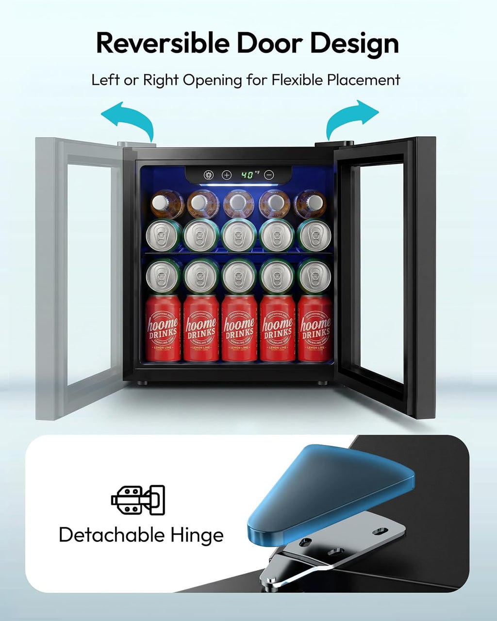 48 Can Mini Fridge, 1.3 Cu.Ft Beverage Refrigerator with Glass Door