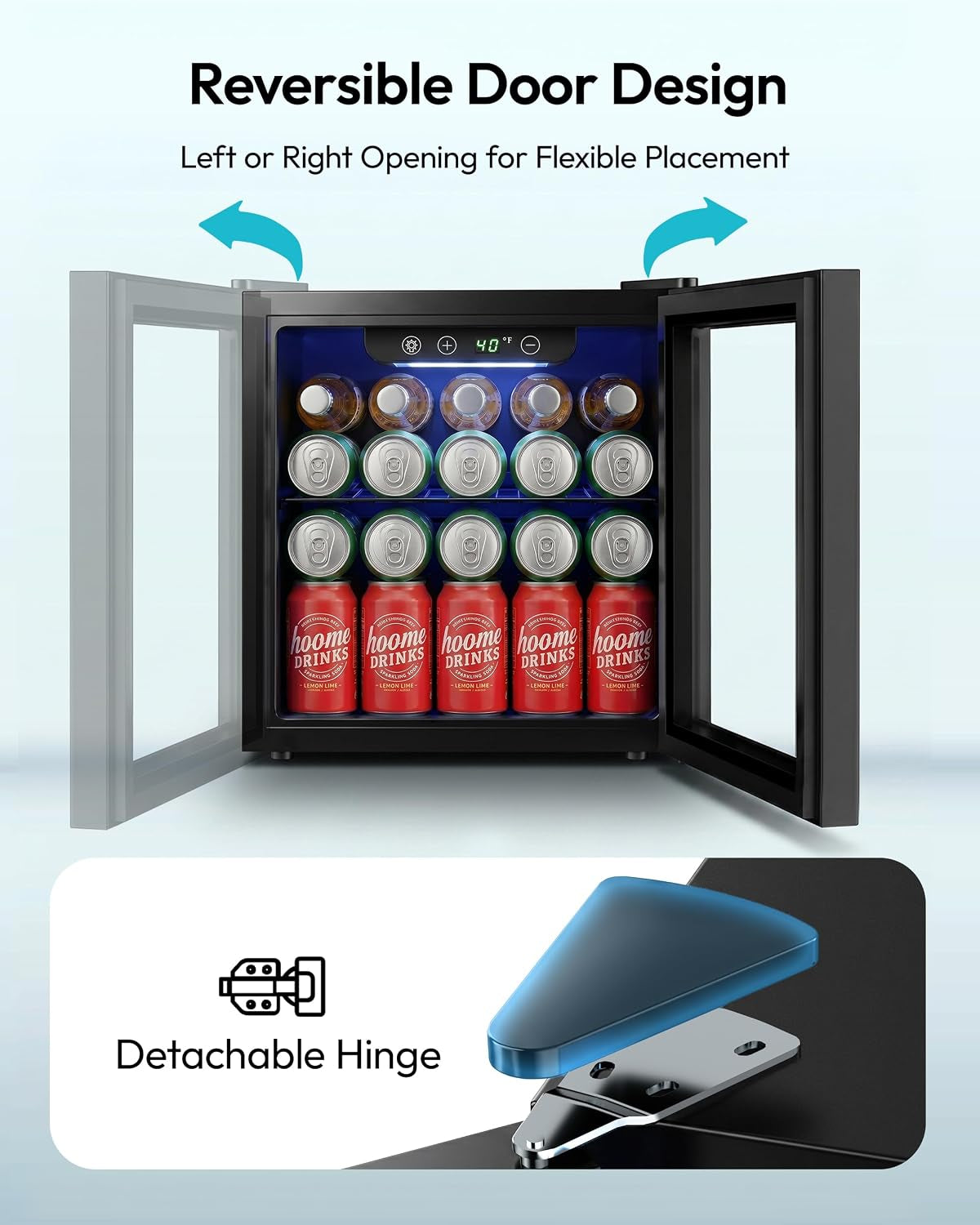 48 Can Mini Fridge, 1.3 Cu.Ft Beverage Refrigerator with Glass Door
