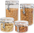 4Pc Clear Canister Set with Clamp Lids Airtight Containers in Sizes Ideal for Kitchen & Pantry Storage of Bulk, Dry Foods Including Flour, Sugar, Coffee, Rice, Tea, Spices & Herbs
