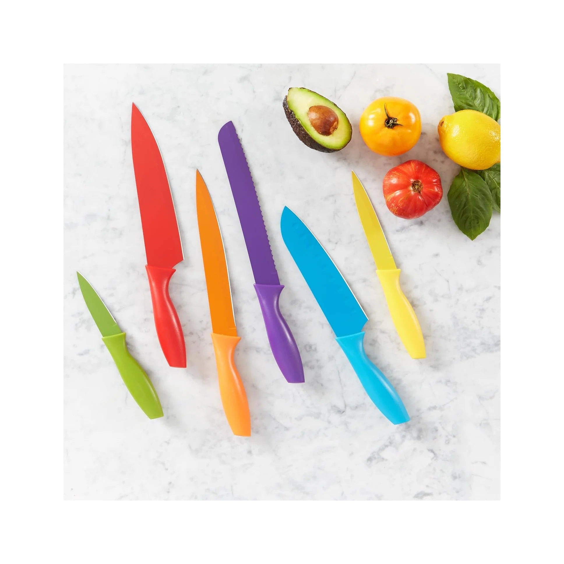 Color-Coded Dishwasher Safe Kitchen Knife Set, 12-Piece with Ergonomic Handles, Non-Stick Sharp Blades, 6 Knives with 6 Blade Guards, Multicolor