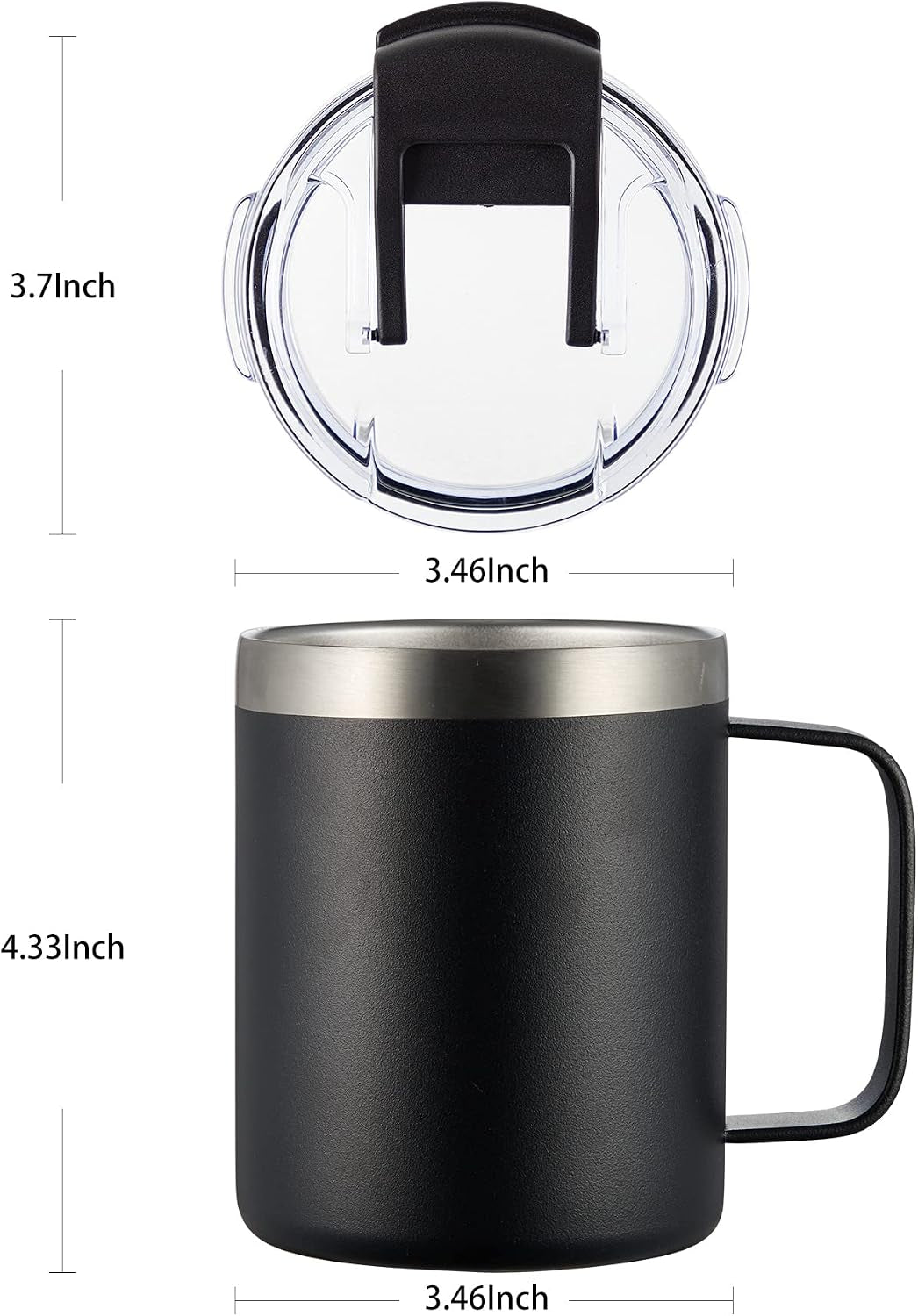 12Oz Insulated Travel Coffee Mug with Handle, Black