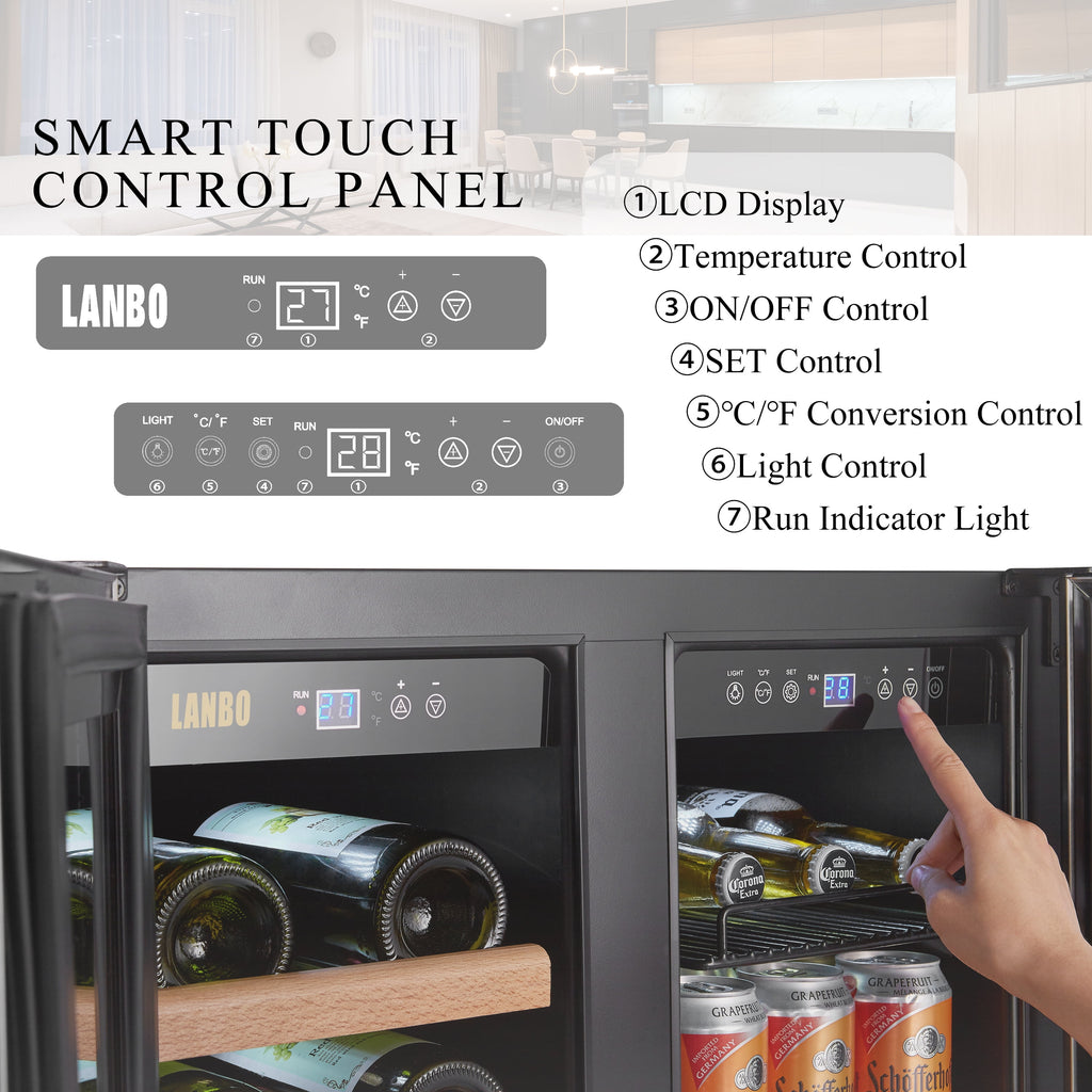 24 Inch 18 Bottle 55 Cans under Counter Dual Zone Wine Cooler Beverage Refrigerator
