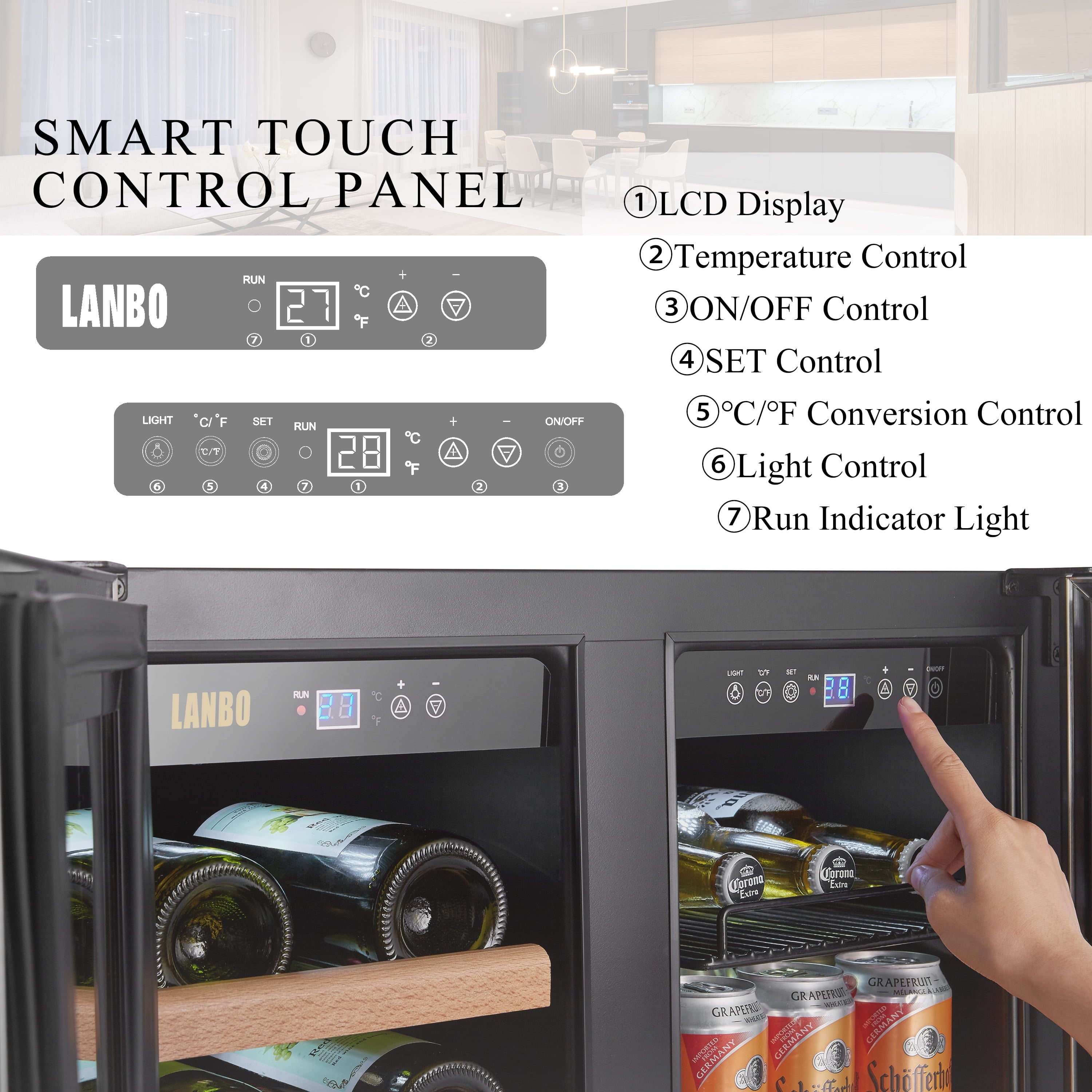 24 Inch 18 Bottle 55 Cans under Counter Dual Zone Wine Cooler Beverage Refrigerator