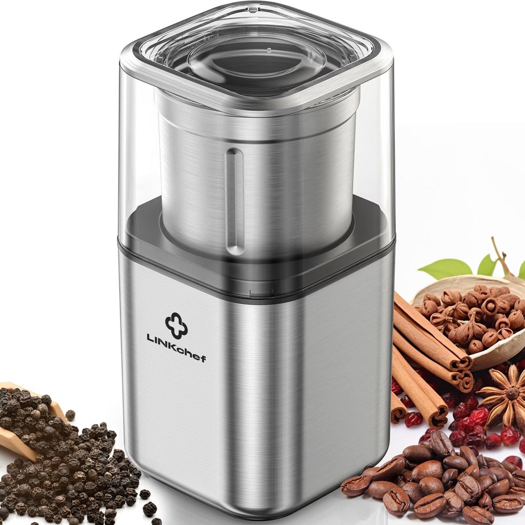 Coffee Grinder, Spice Grinder with 4 Blades for Coffee Beans, Spice, Tea - New (Silver)