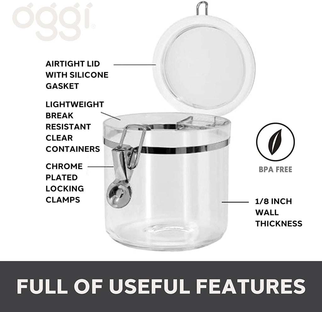 4Pc Clear Canister Set with Clamp Lids Airtight Containers in Sizes Ideal for Kitchen & Pantry Storage of Bulk, Dry Foods Including Flour, Sugar, Coffee, Rice, Tea, Spices & Herbs
