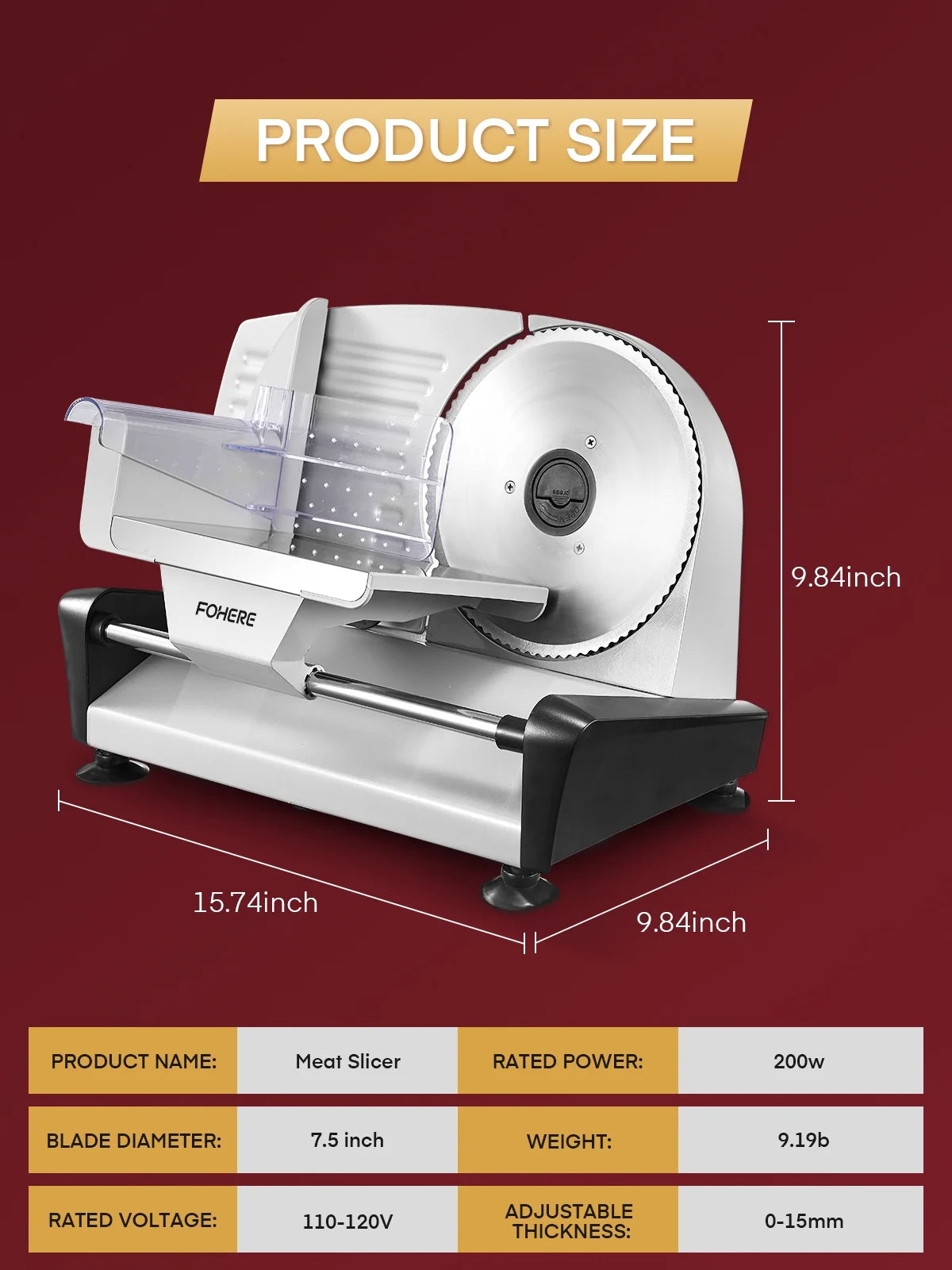 Meat Slicer Electric Deli Food Slicer with 7.5" Removable Stainless Steel Blade, Cuts Meat, Cheese, Bread, Silver
