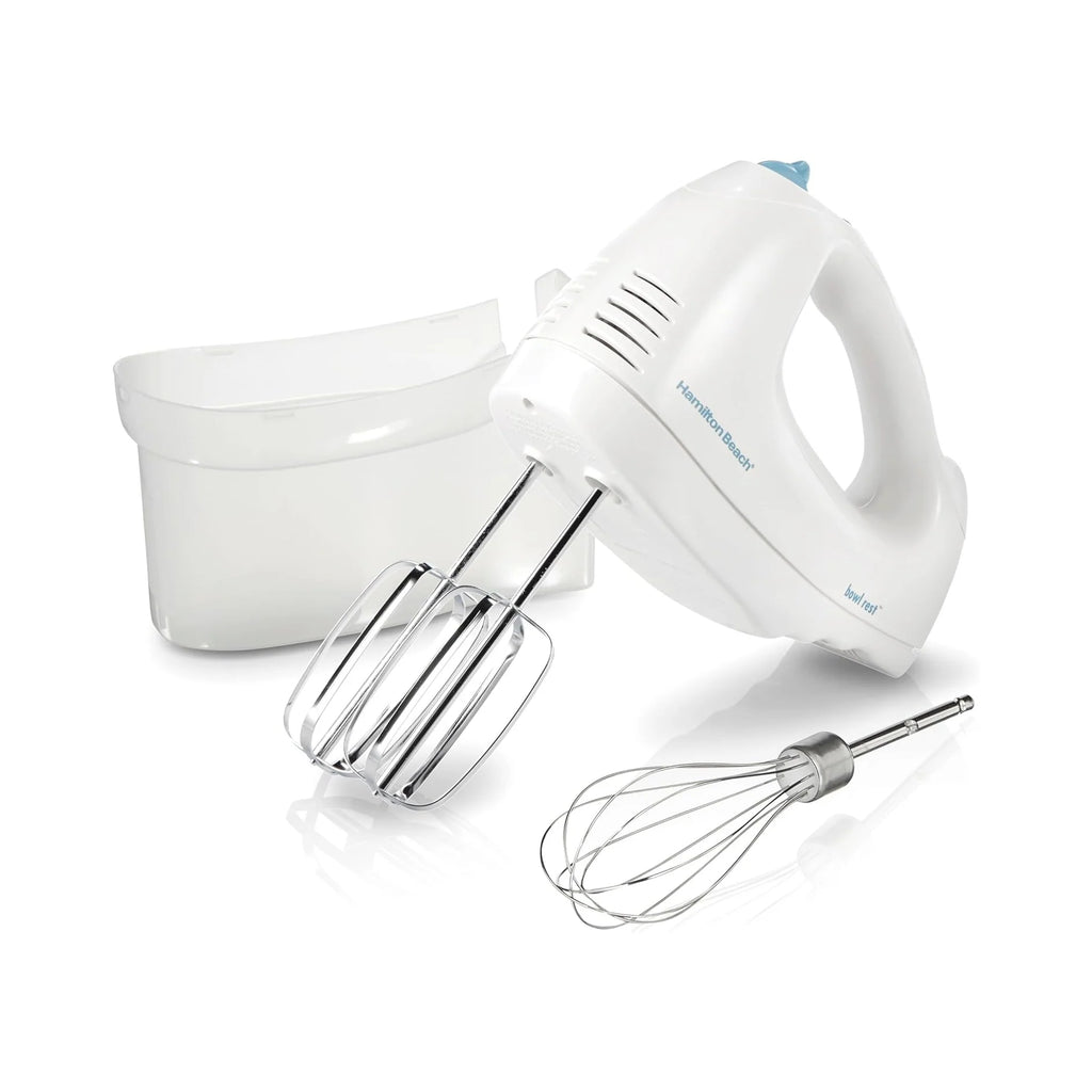 6-Speed Electric Hand Mixer with Whisk, Traditional Beaters, Snap-On Storage Case, 250 Watts, White