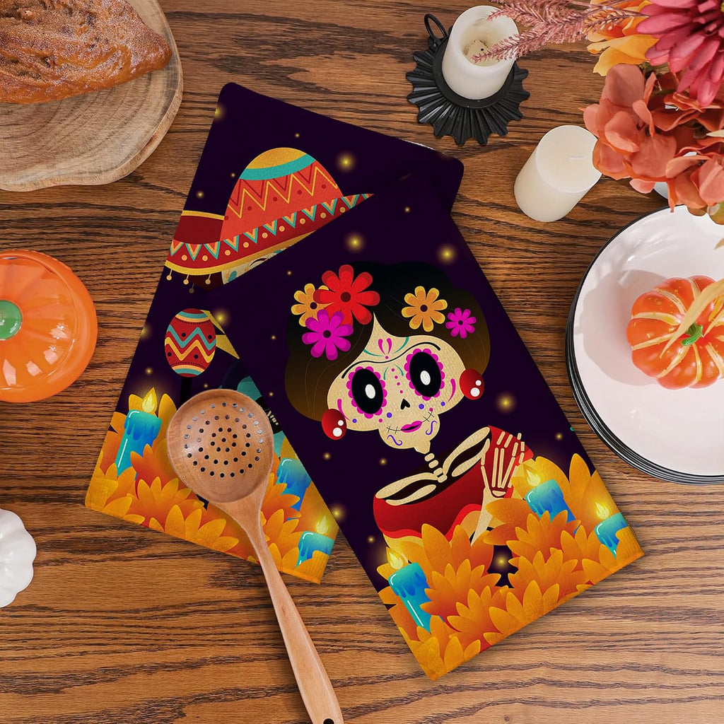 Day of the Dead Kitchen Towels 18×18 Inch Dia De Los Muertos Party Decor