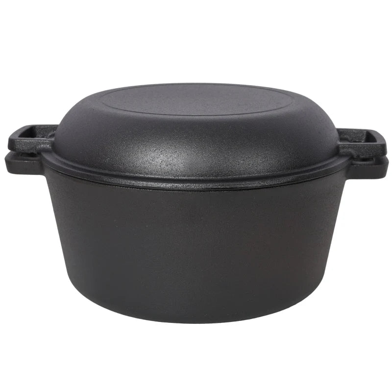 One in One Pre Seasoned Cast Iron Dutch Oven with Dual Handles, Outdoor Camping Deep Pot, with 2 Silicone Handle Covers