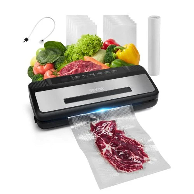 Vacuum Sealer Machine, 80Kpa 120W Powerful Compact Food Sealer, 7-In-1 Multi-Functional Food Vacuum Sealer, Automatic Air Sealing System with Built-In Cutter with 10 Vacuum Bags & 1 Bag Roll