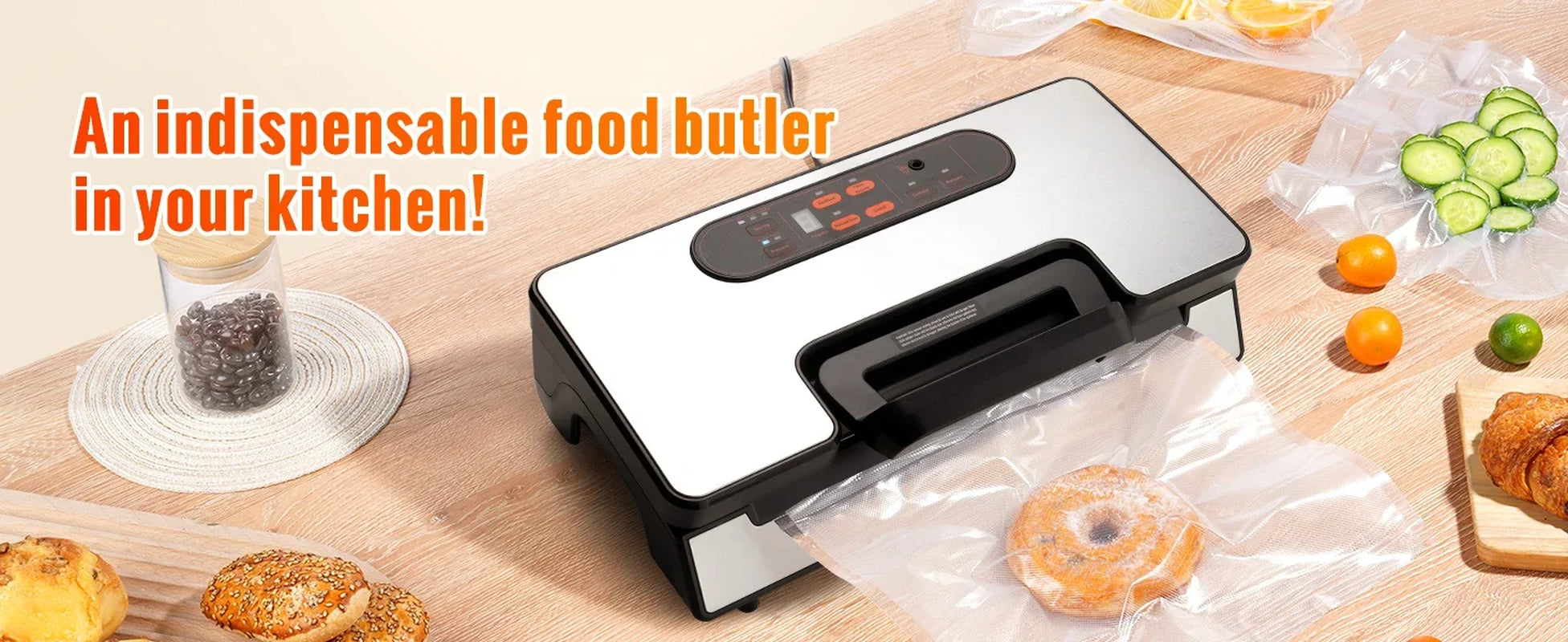 Succebuy 90Kpa 130W Vacuum Sealer Food Packaging Machine with Free 10Pcs Vacuum Bags for Household Kitchen Vacuum Food Sealing