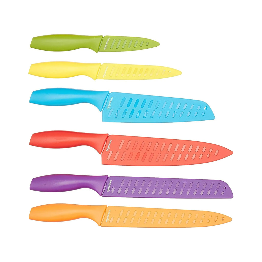 Color-Coded Dishwasher Safe Kitchen Knife Set, 12-Piece with Ergonomic Handles, Non-Stick Sharp Blades, 6 Knives with 6 Blade Guards, Multicolor