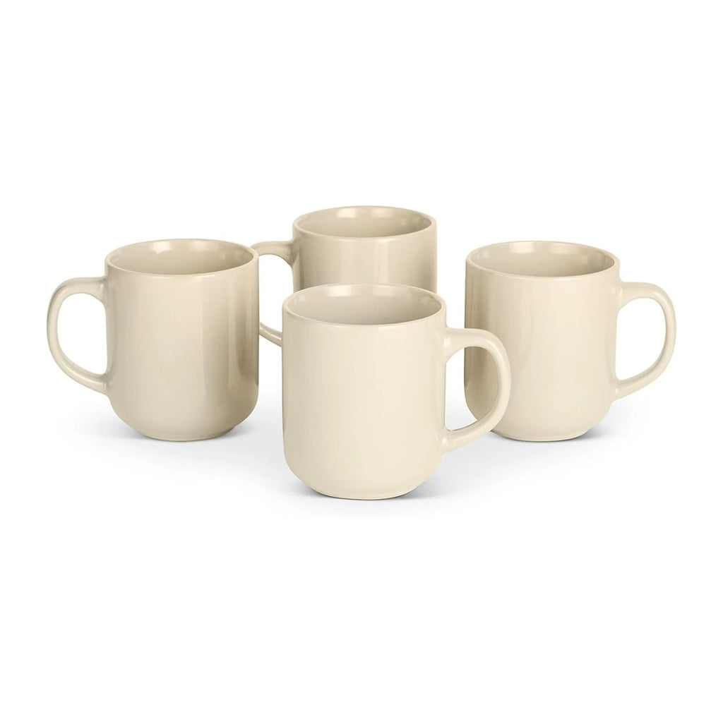 Glazed Stoneware Coffee Mugs, Ceramic 4-Piece Set, 16 Oz, Microwave and Dishwasher-Safe, Ivory