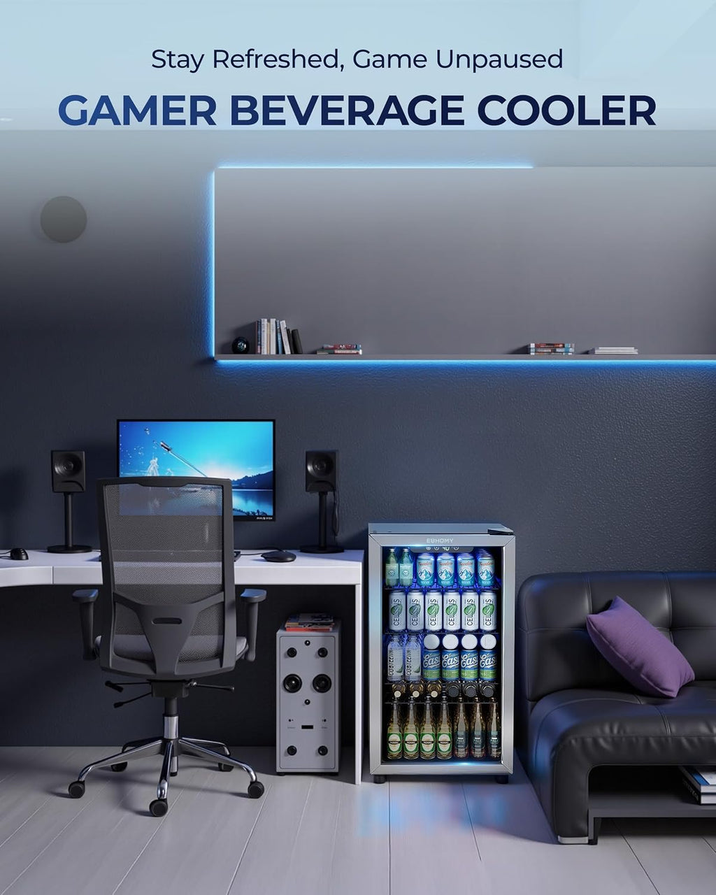 128 Can Mini Fridge, Beverage Refrigerator with Glass Door, Silver