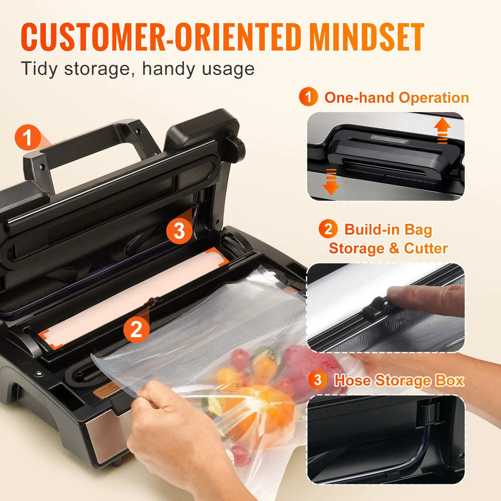 Succebuy 90Kpa 130W Vacuum Sealer Food Packaging Machine with Free 10Pcs Vacuum Bags for Household Kitchen Vacuum Food Sealing