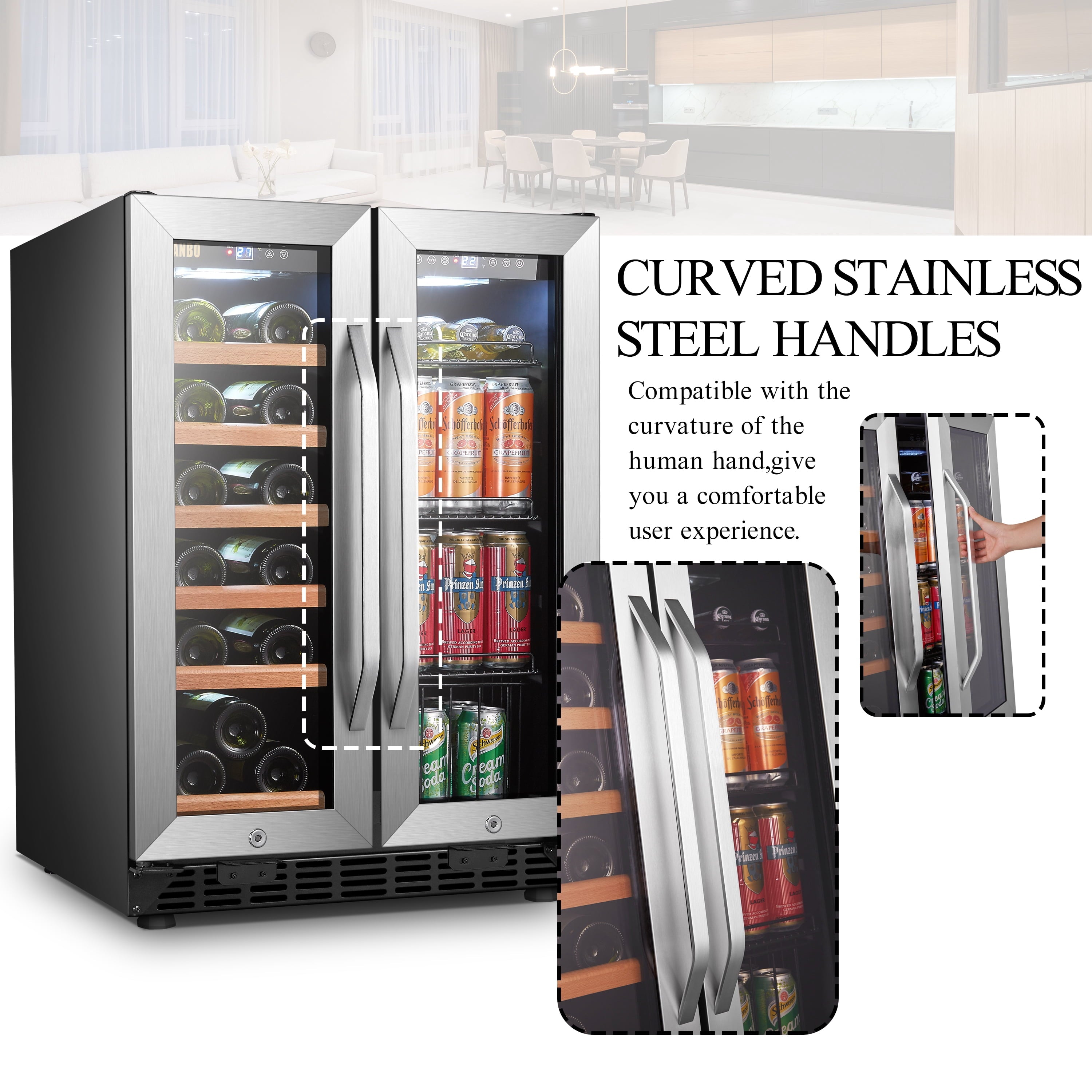 24 Inch 18 Bottle 55 Cans under Counter Dual Zone Wine Cooler Beverage Refrigerator