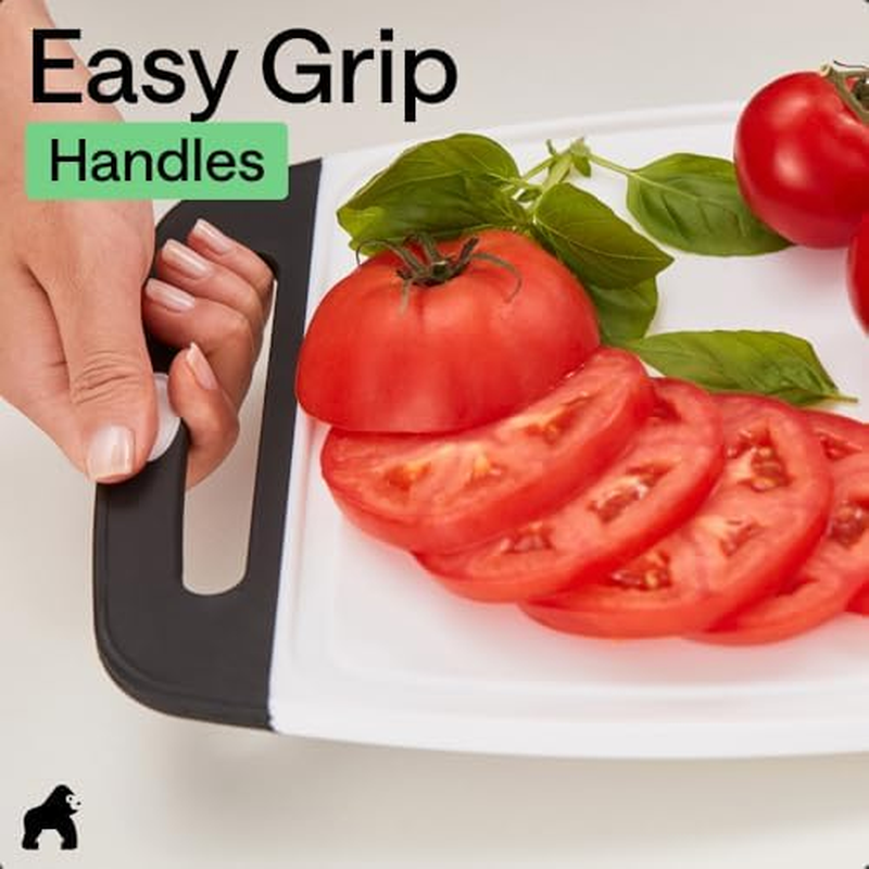 Bpa-Free Reversible Kitchen Cutting Board Set of 3, US Designed, Nonporous, Juice Grooves Catch Liquid, Slip Resistant Border, Dishwasher Safe, Durable Large Food Chopping Boards, Black