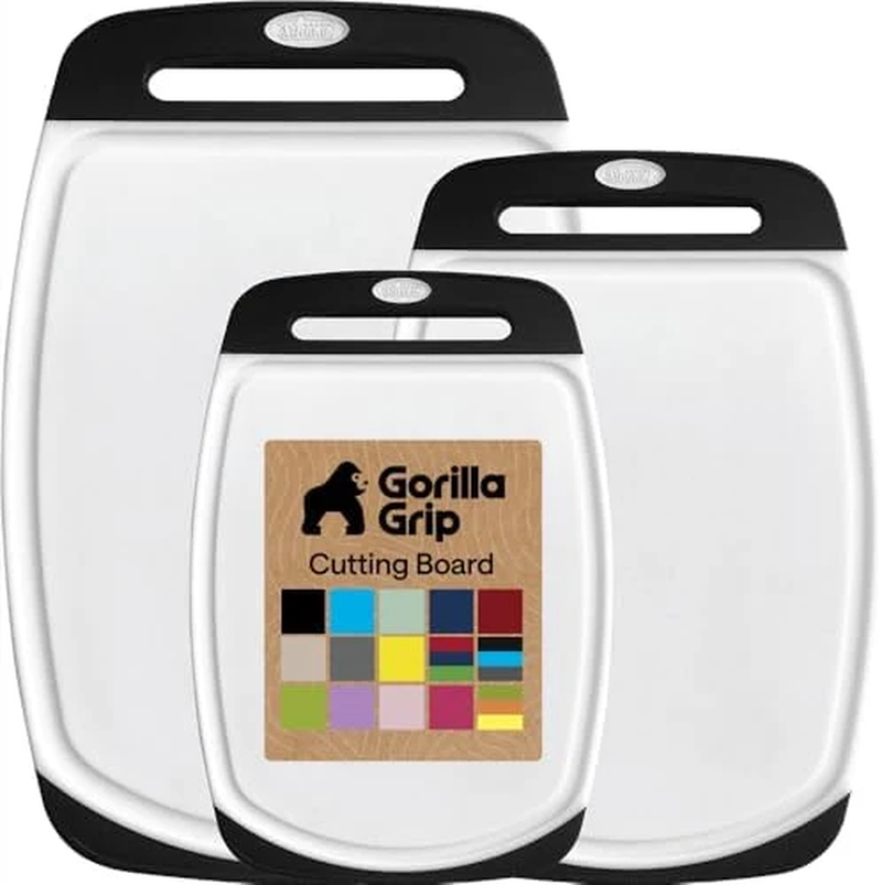 Bpa-Free Reversible Kitchen Cutting Board Set of 3, US Designed, Nonporous, Juice Grooves Catch Liquid, Slip Resistant Border, Dishwasher Safe, Durable Large Food Chopping Boards, Black