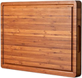 Large Wood Cutting Board for Kitchen, 1” Thick Bamboo Cheese Charcuterie Board, Butcher Chopping Block, with Juice Grooves and Handles