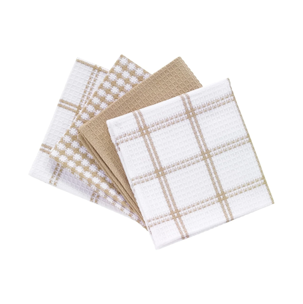 Premium Waffle Dish Cloths: Highly Absorbent, Super Soft Long Lasting - 100% Cotton, 12"X13" Flat Waffle Dish Towel for Cleaning & Drying Dishes, (4-Pack), Sand