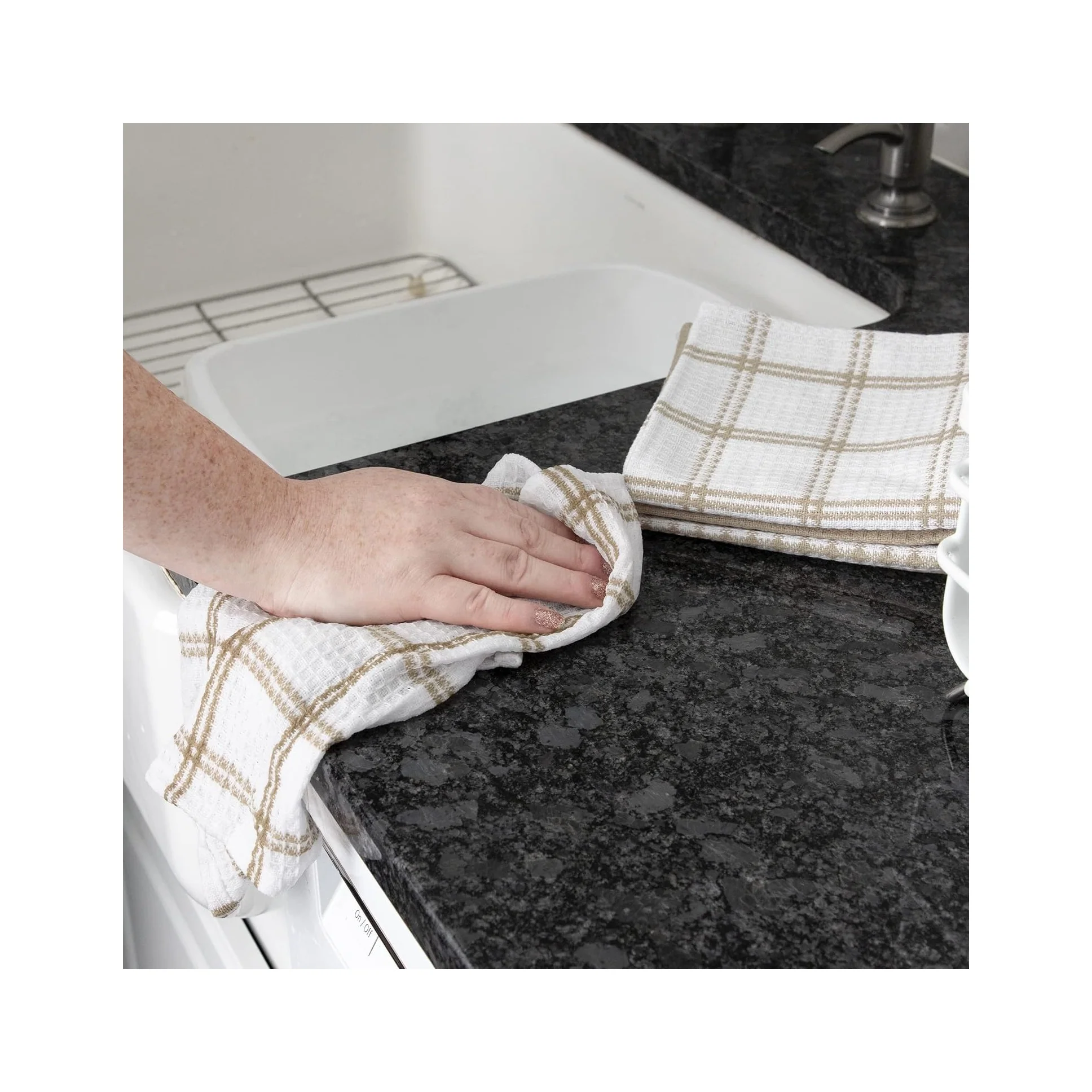 Premium Waffle Dish Cloths: Highly Absorbent, Super Soft Long Lasting - 100% Cotton, 12"X13" Flat Waffle Dish Towel for Cleaning & Drying Dishes, (4-Pack), Sand