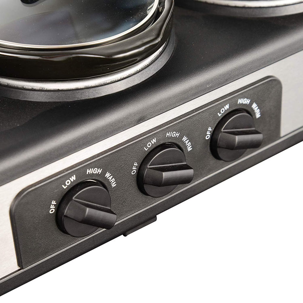 R 3X1.5 Quart 3 Basins Removable Ceramic Pots Food Warmer Stainless Steel Triple Slow Cooker Buffet Serve