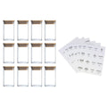 12 Pcs Square Spice Jars with 72 Stickers, Kitchen Pepper Jars for Salt Seasoning, Snacks, Tea, Coffee