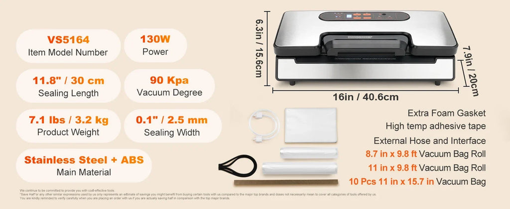 Succebuy 90Kpa 130W Vacuum Sealer Food Packaging Machine with Free 10Pcs Vacuum Bags for Household Kitchen Vacuum Food Sealing