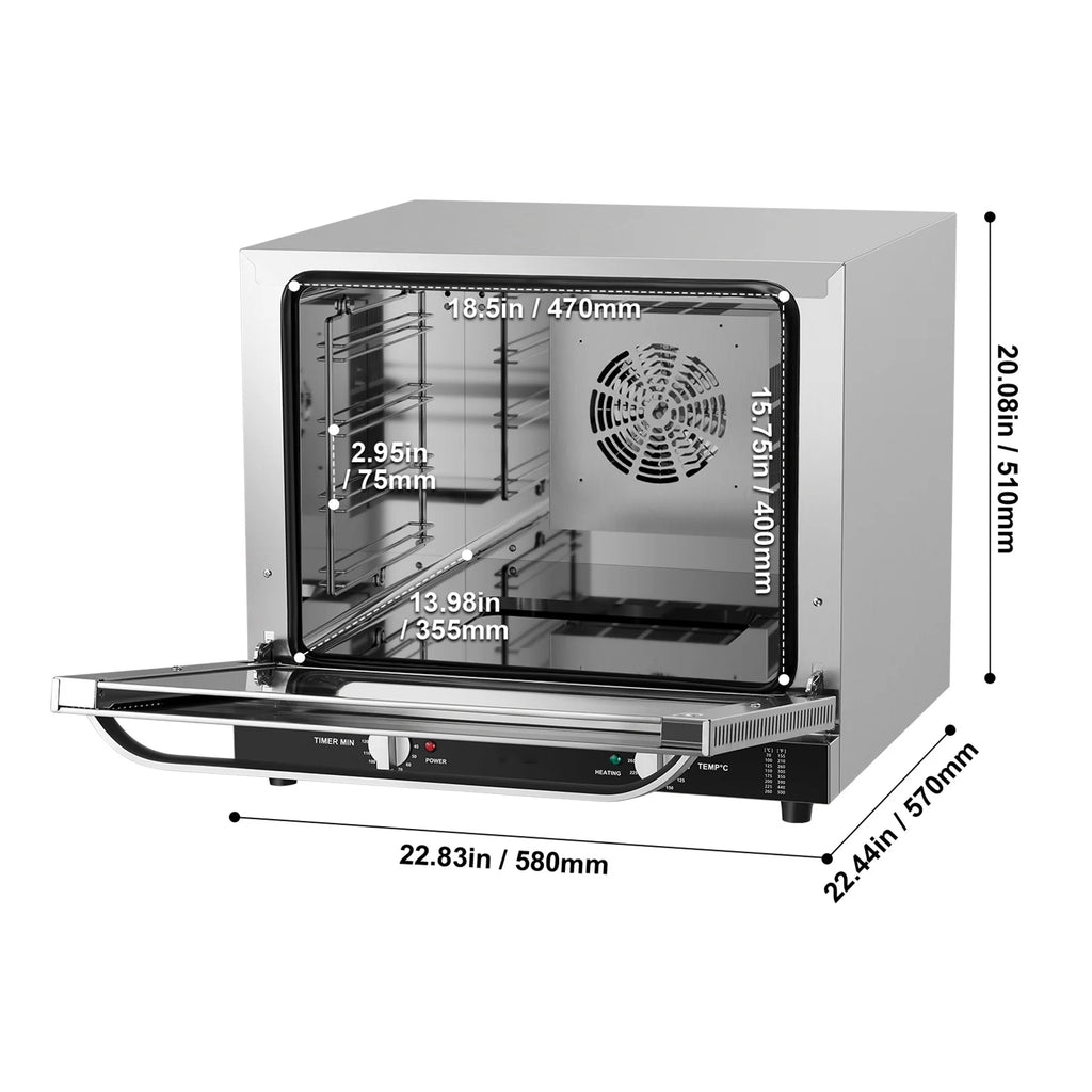 Commercial Countertop Oven, 66L 4-Tier Toaster Ovens with Tempered Glass Door, Wire Racks & Tray, 2800W Stainless Steel Baking Ovens for Restaurant Bakery (AC208~240V, 60Hz, 6-20P Plug & Output)