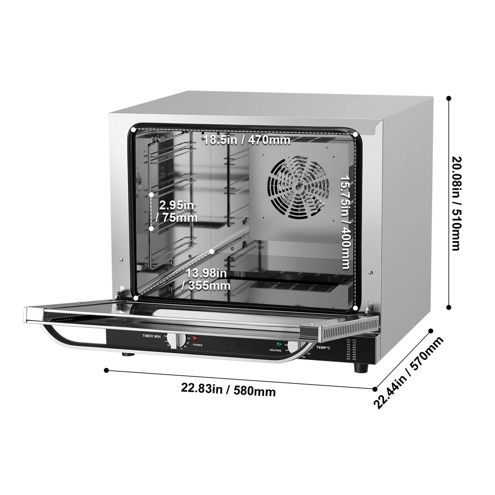 Commercial Countertop Oven, 66L 4-Tier Toaster Ovens with Tempered Glass Door, Wire Racks & Tray, 2800W Stainless Steel Baking Ovens for Restaurant Bakery (AC208~240V, 60Hz, 6-20P Plug & Output)