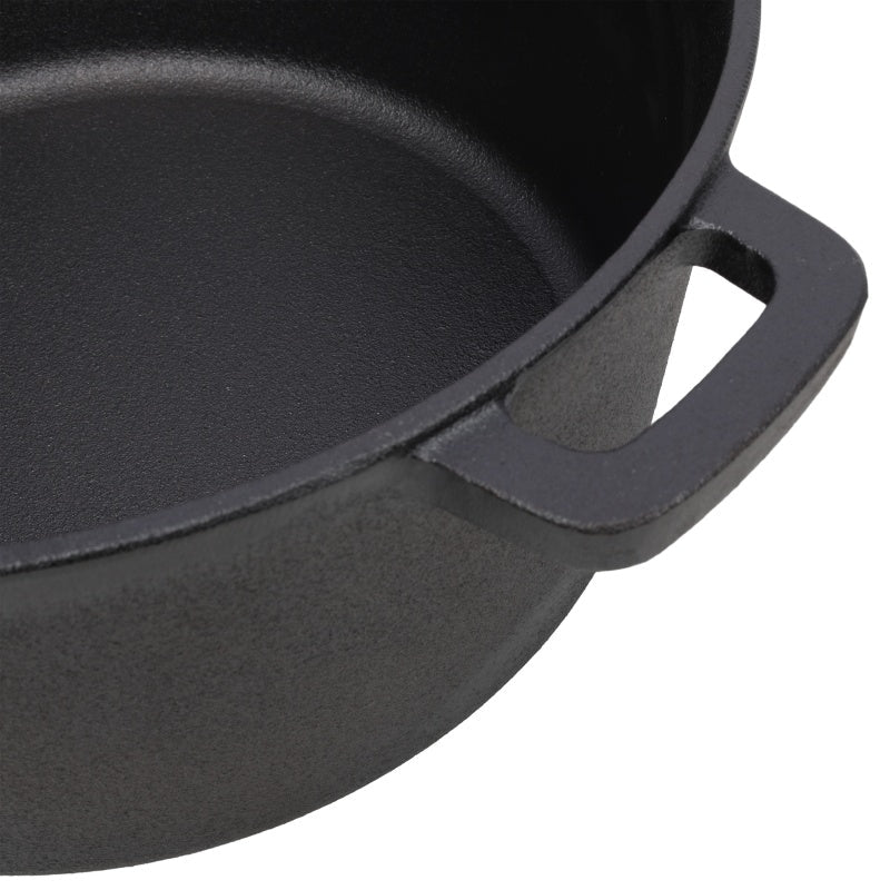 One in One Pre Seasoned Cast Iron Dutch Oven with Dual Handles, Outdoor Camping Deep Pot, with 2 Silicone Handle Covers