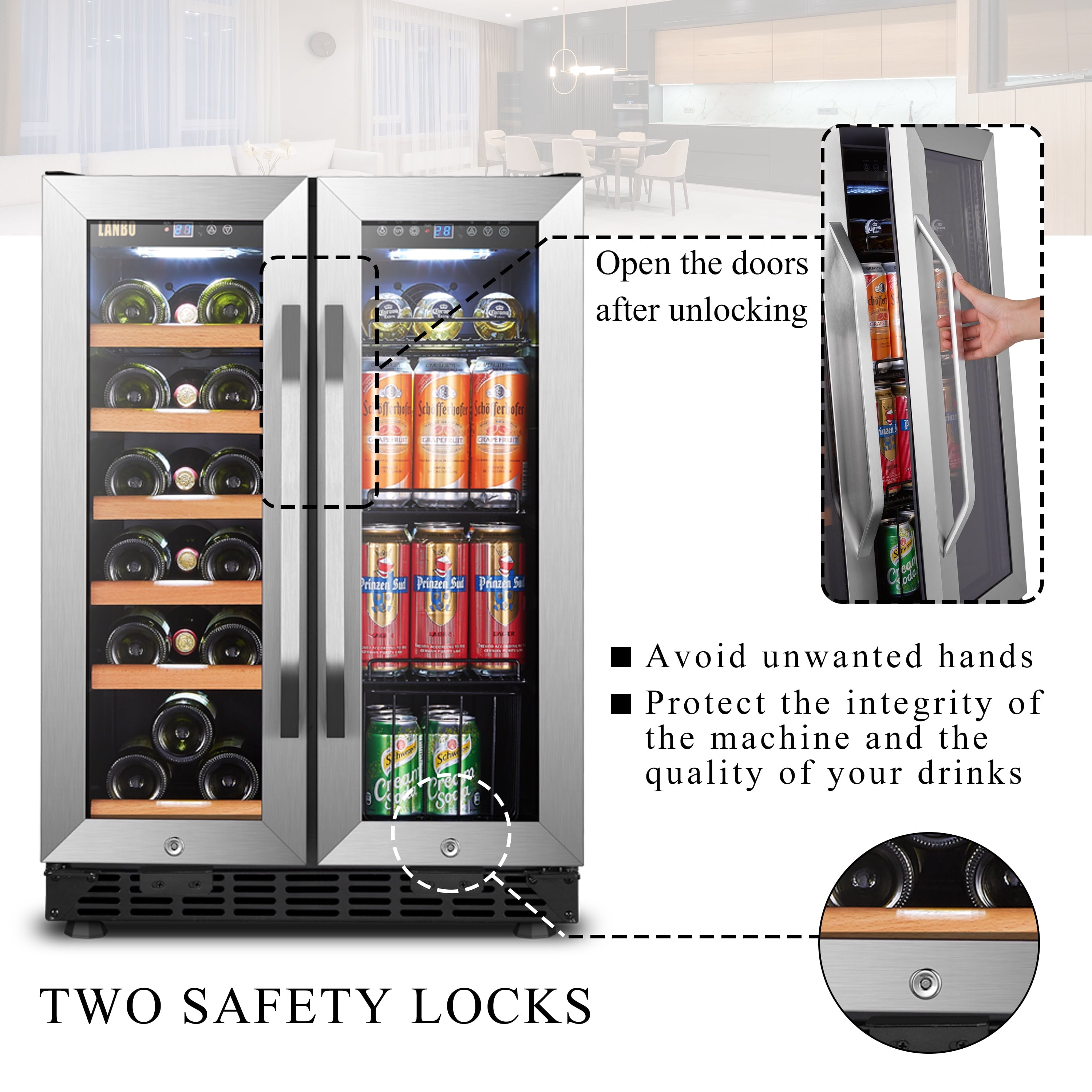 24 Inch 18 Bottle 55 Cans under Counter Dual Zone Wine Cooler Beverage Refrigerator