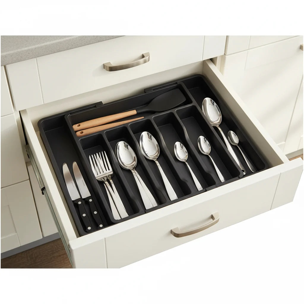 Expandable Cutlery Drawer Organizer – Adjustable Silverware Tray