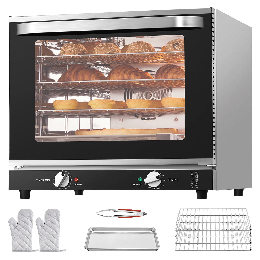 Commercial Countertop Oven, 66L 4-Tier Toaster Ovens with Tempered Glass Door, Wire Racks & Tray, 2800W Stainless Steel Baking Ovens for Restaurant Bakery (AC208~240V, 60Hz, 6-20P Plug & Output)