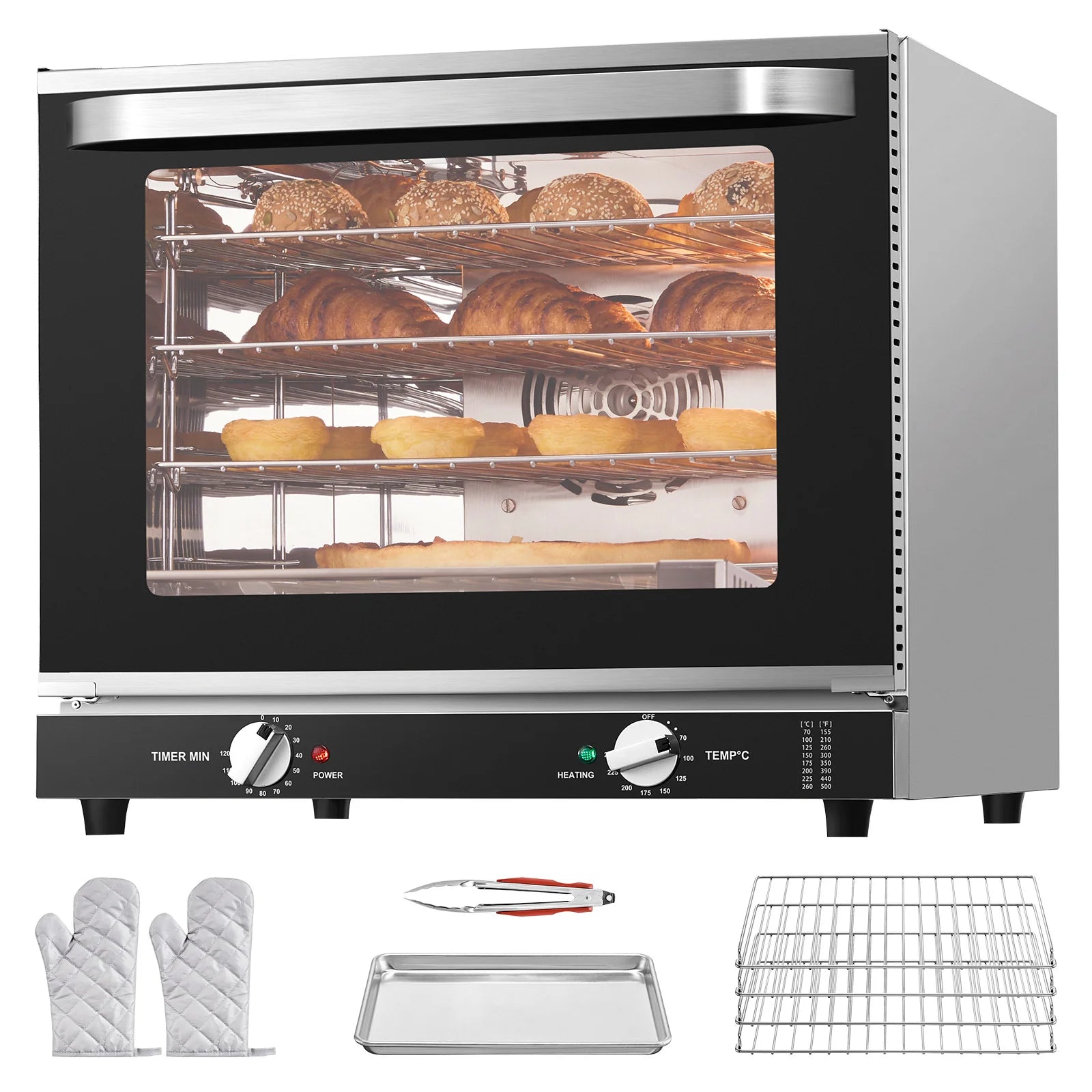 Commercial Countertop Oven, 66L 4-Tier Toaster Ovens with Tempered Glass Door, Wire Racks & Tray, 2800W Stainless Steel Baking Ovens for Restaurant Bakery (AC208~240V, 60Hz, 6-20P Plug & Output)