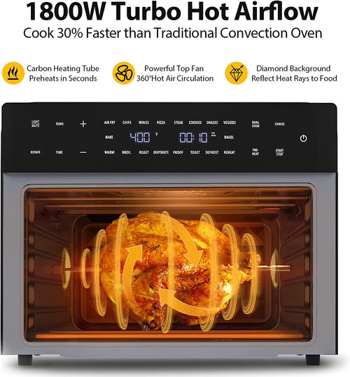 32-Qt Air Fryer Toaster Oven, 19-In-1 Convection Countertop Oven with Rotisserie & Dehydrator, 6 Accessories