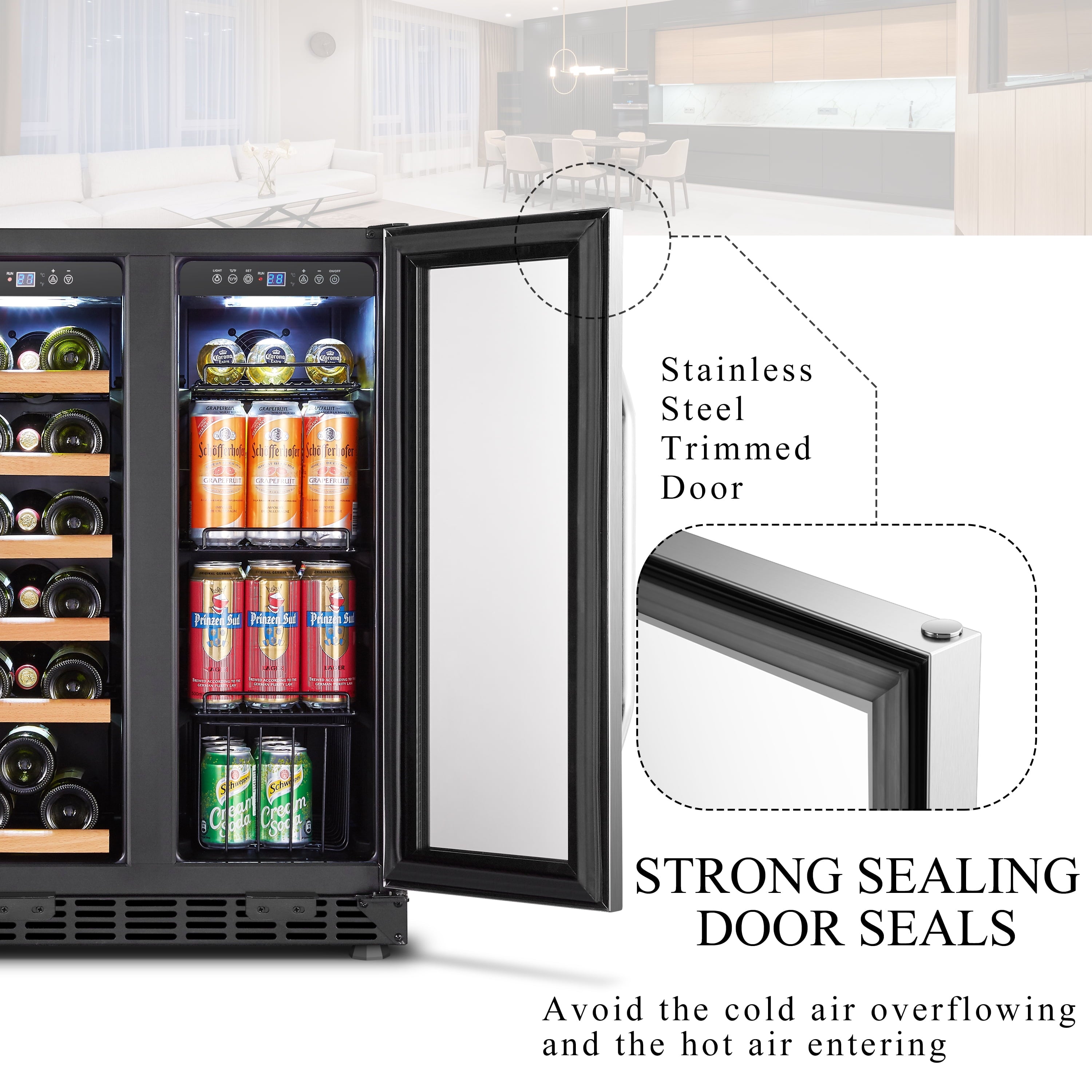 24 Inch 18 Bottle 55 Cans under Counter Dual Zone Wine Cooler Beverage Refrigerator