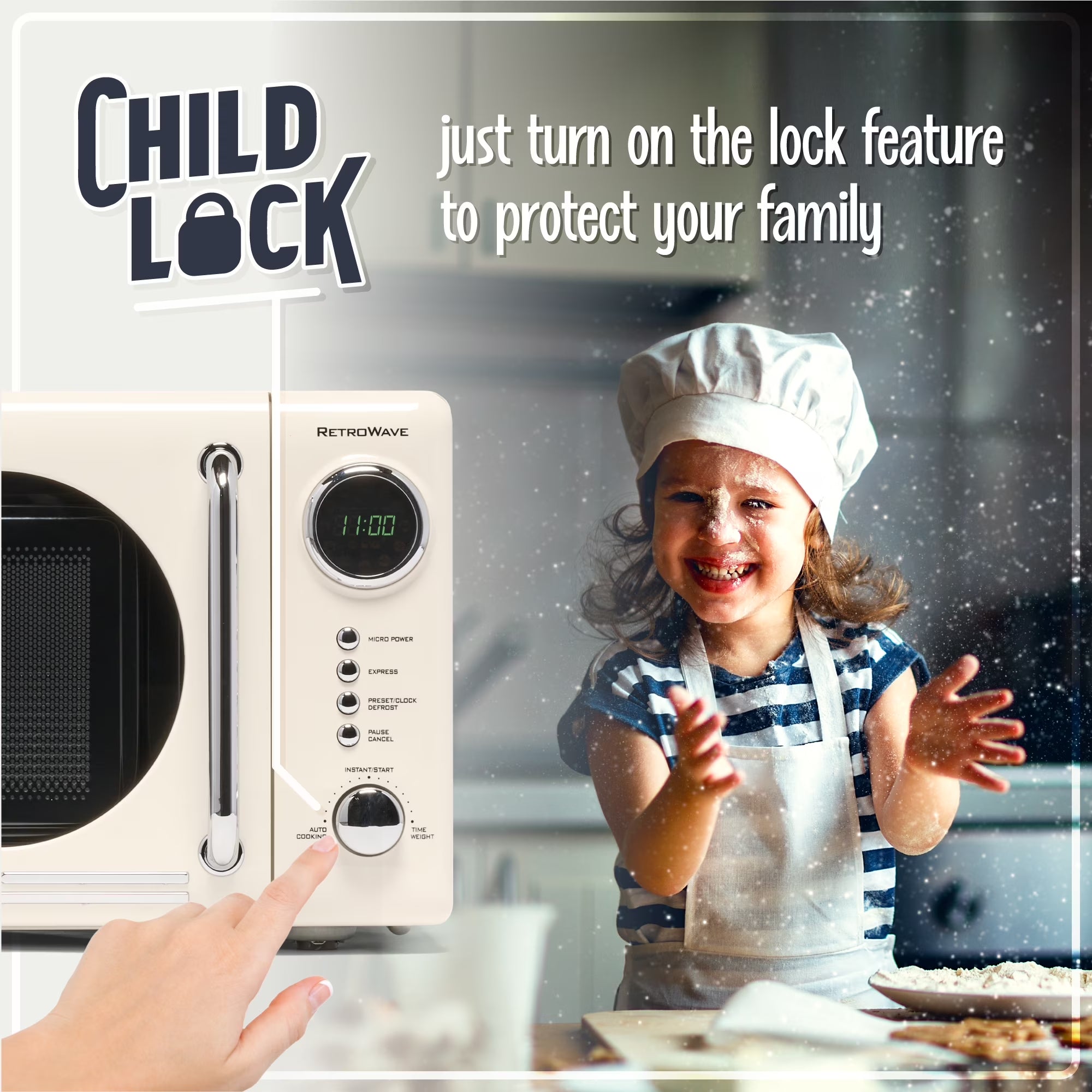 0.7 Cu Ft Retro Microwave Oven, 700W Countertop Microwave Oven with Accessory Bundle, Cream