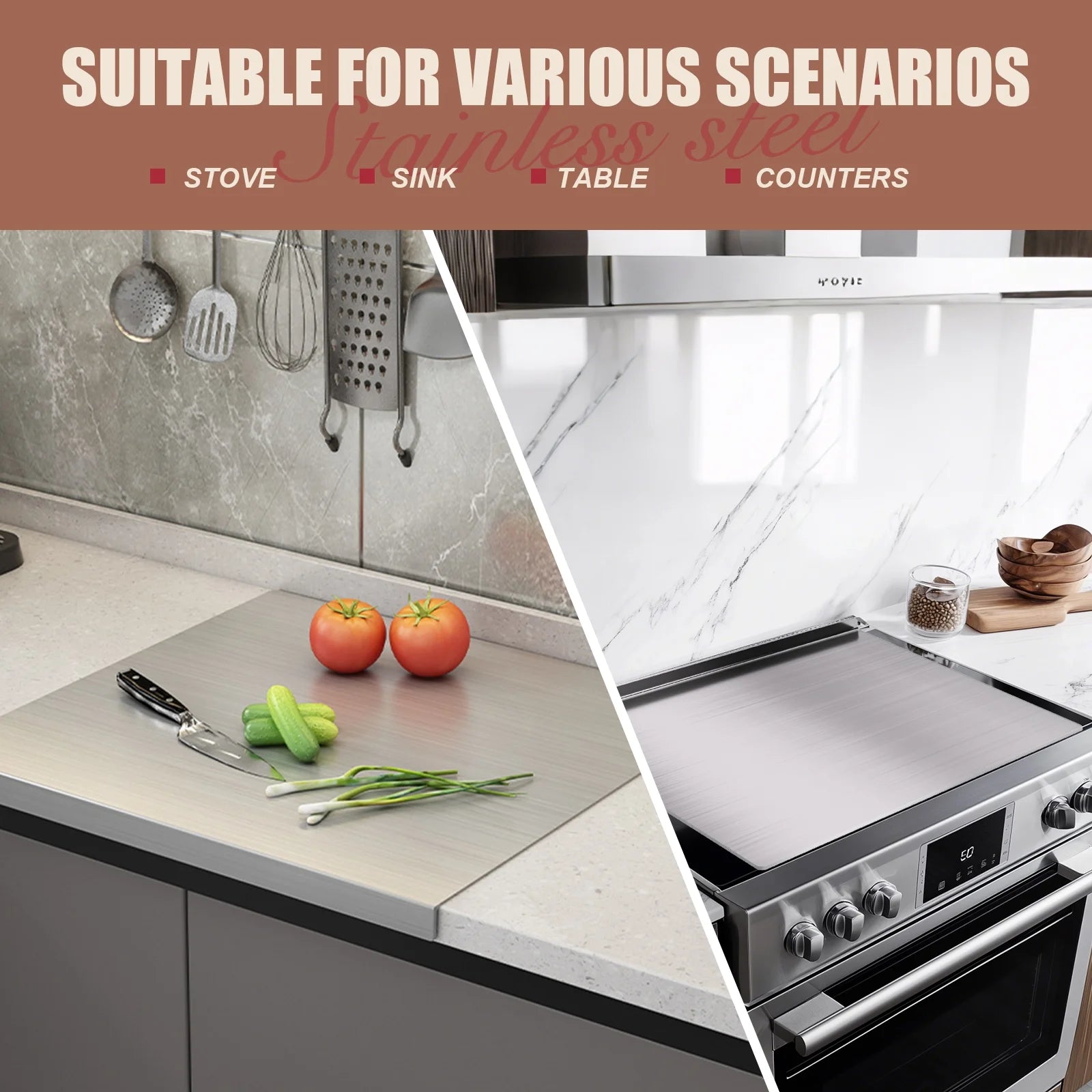 Large Stainless Steel Cutting Boards for Kitchen, Cutting Board for Meat, Fruits, Vegetables, Bread
