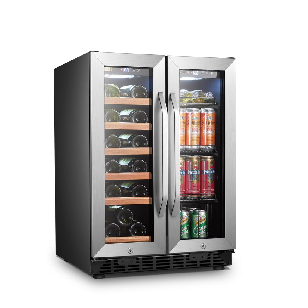 24 Inch 18 Bottle 55 Cans under Counter Dual Zone Wine Cooler Beverage Refrigerator