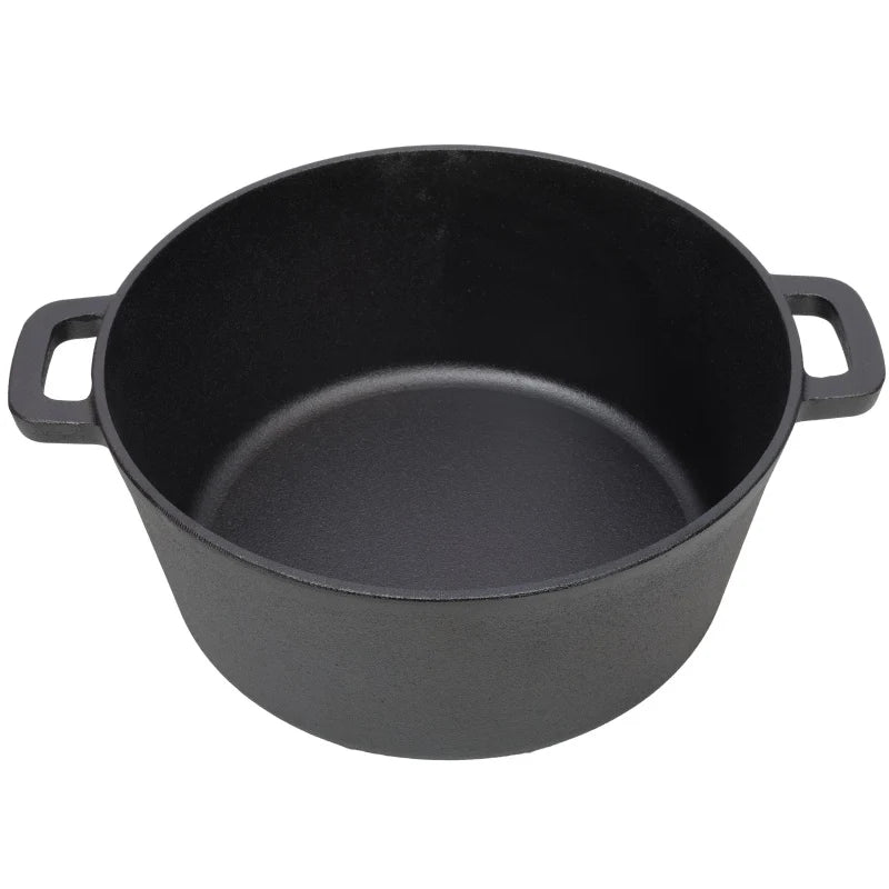 One in One Pre Seasoned Cast Iron Dutch Oven with Dual Handles, Outdoor Camping Deep Pot, with 2 Silicone Handle Covers