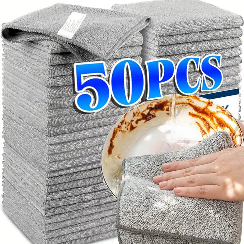 Bamboo Charcoal Microfiber Dishcloths (1–100 PCS) – Thickened Super Absorbent Anti-Grease Kitchen Cleaning Cloths, Reusable Wiping Rags for Home Use