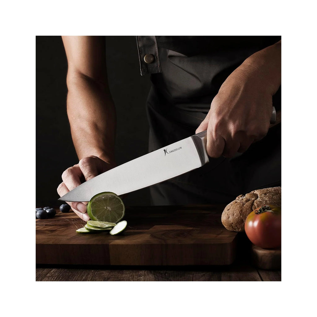 15-Piece Ultra Sharp Kitchen Knife Set with Wooden Block, Exclusive Ergonomic Anti-Slip Handle, High-Carbon 50CR15MOV Steel, Angled Design, Dark Brown Wood Block