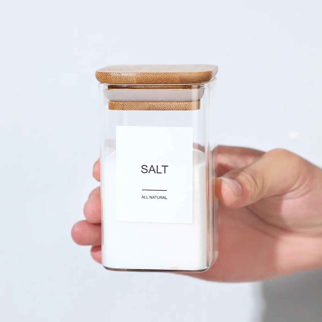 12 Pcs Square Spice Jars with 72 Stickers, Kitchen Pepper Jars for Salt Seasoning, Snacks, Tea, Coffee