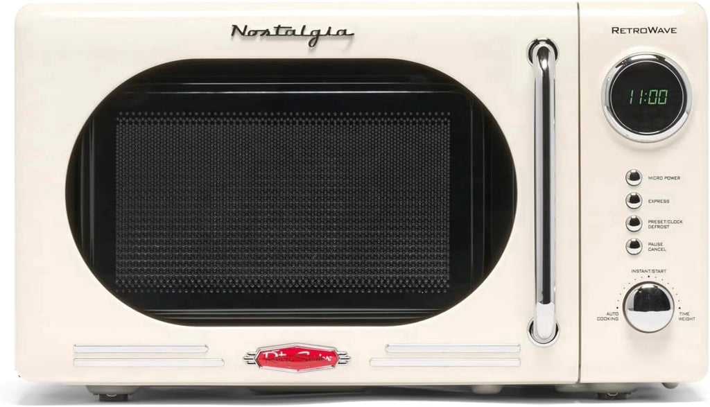 0.7 Cu Ft Retro Microwave Oven, 700W Countertop Microwave Oven with Accessory Bundle, Cream