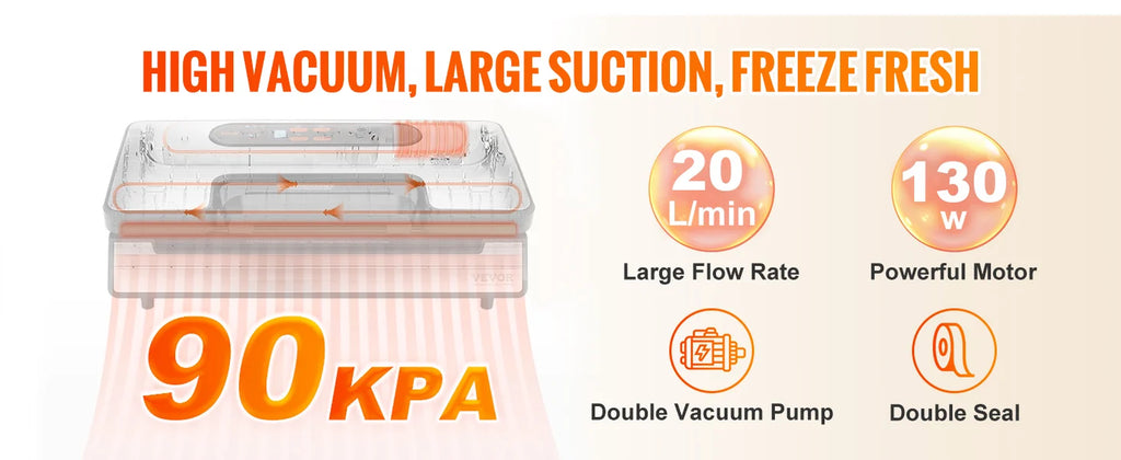 Succebuy 90Kpa 130W Vacuum Sealer Food Packaging Machine with Free 10Pcs Vacuum Bags for Household Kitchen Vacuum Food Sealing